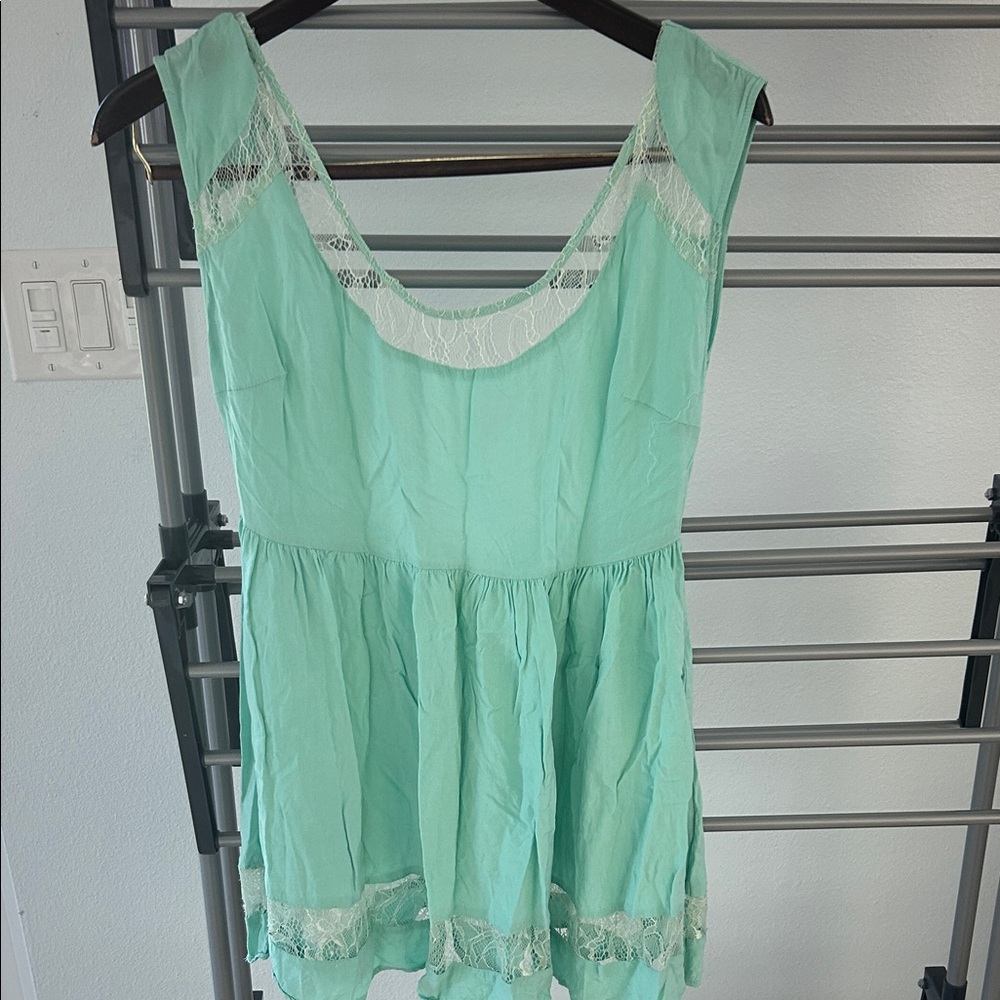 En Creme Aqua Lace Accent Mini Dress